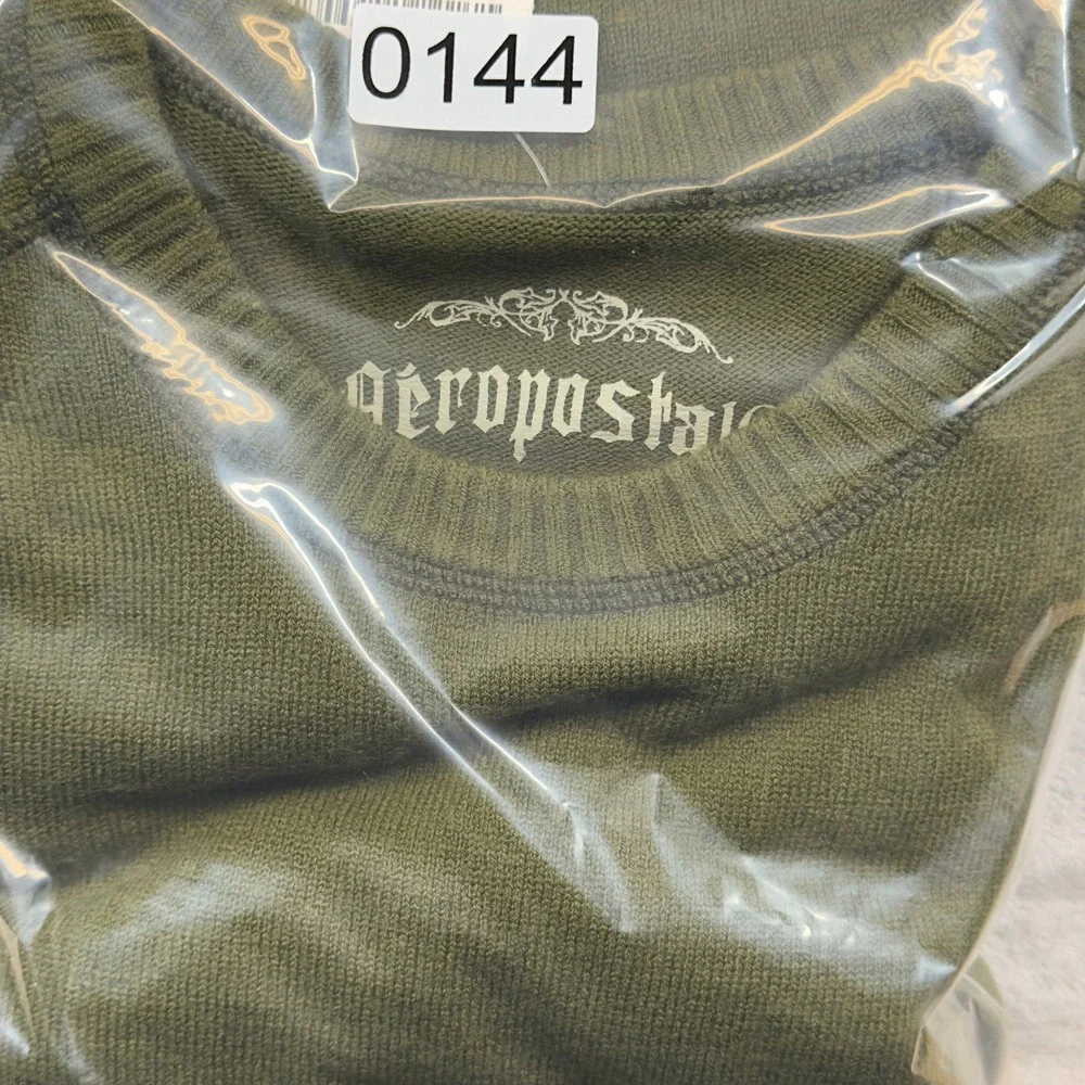 Aeropostale Sweater Mens XL Green Crew Neck Raglan Sleeve Solid Knit Pullover
